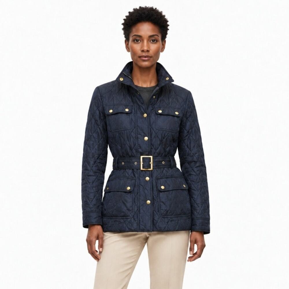 Banana Republic Quilted Belted Utility Jacket Heritage Navy Blue Puffer Coat S